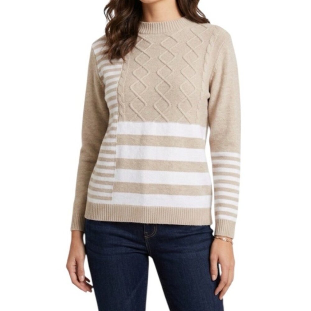 Love Scarlett Cuddle Luxe Oatmeal Heather Combo Striped Sweater Size Medium